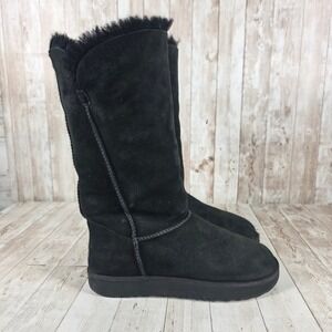 UGG Sunburst Tall Black Sheepskin Shearling Boots 1016420 Womens 7